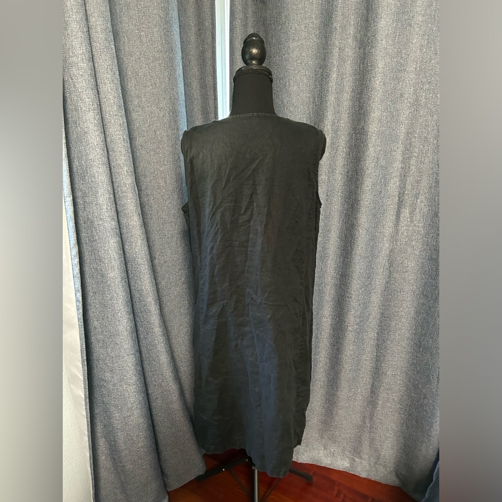 LL BEAN 100% Linen Black Pintuck Sleeveless Button Dress, Size 16 - Picture 2 of 6